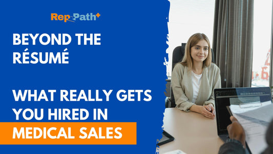 Medical sales candidate shaking hands with hiring manager after successful interview in office setting.