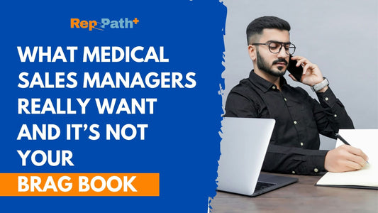 Medical sales interview in progress—candidate speaking confidently to hiring manager across table.