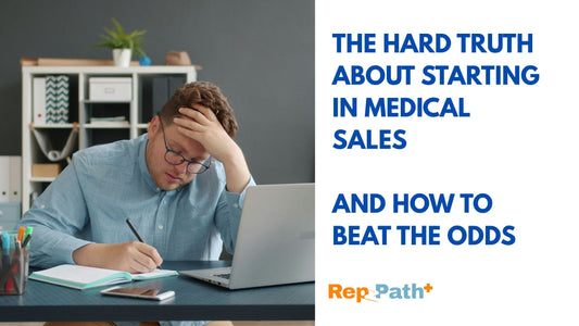 Determined medical sales candidate reviewing notes and preparing for a job interview.