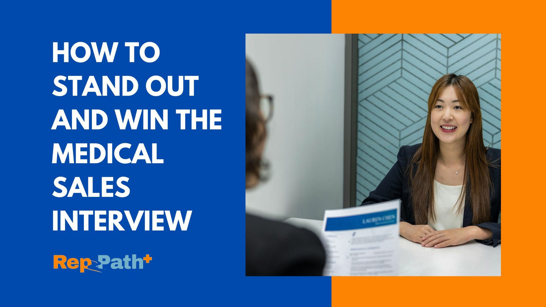 Confident medical sales candidate shaking hands with hiring manager after successful interview.