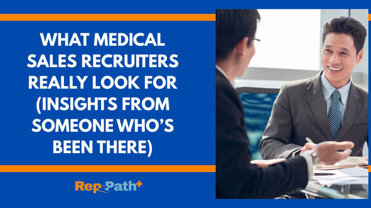 Medical sales recruiter reviewing a candidate’s resume and brag book, focusing on measurable results, transferable skills, and professional follow-up.