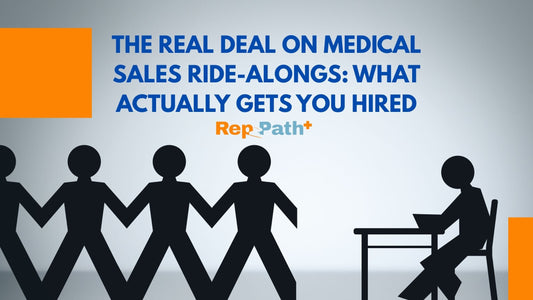 Medical sales candidate shadowing a rep during a hospital ride along, taking notes, observing procedures, and demonstrating professionalism to earn a job offer.