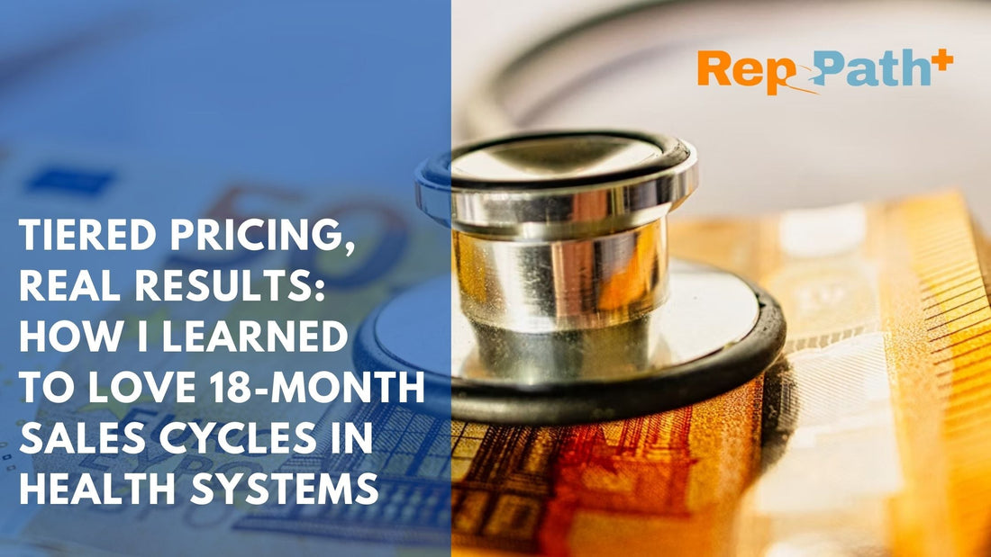 Medical sales professional presenting a tiered pricing strategy to hospital administrators and health system decision-makers during a long sales cycle negotiation.