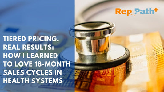 Medical sales professional presenting a tiered pricing strategy to hospital administrators and health system decision-makers during a long sales cycle negotiation.